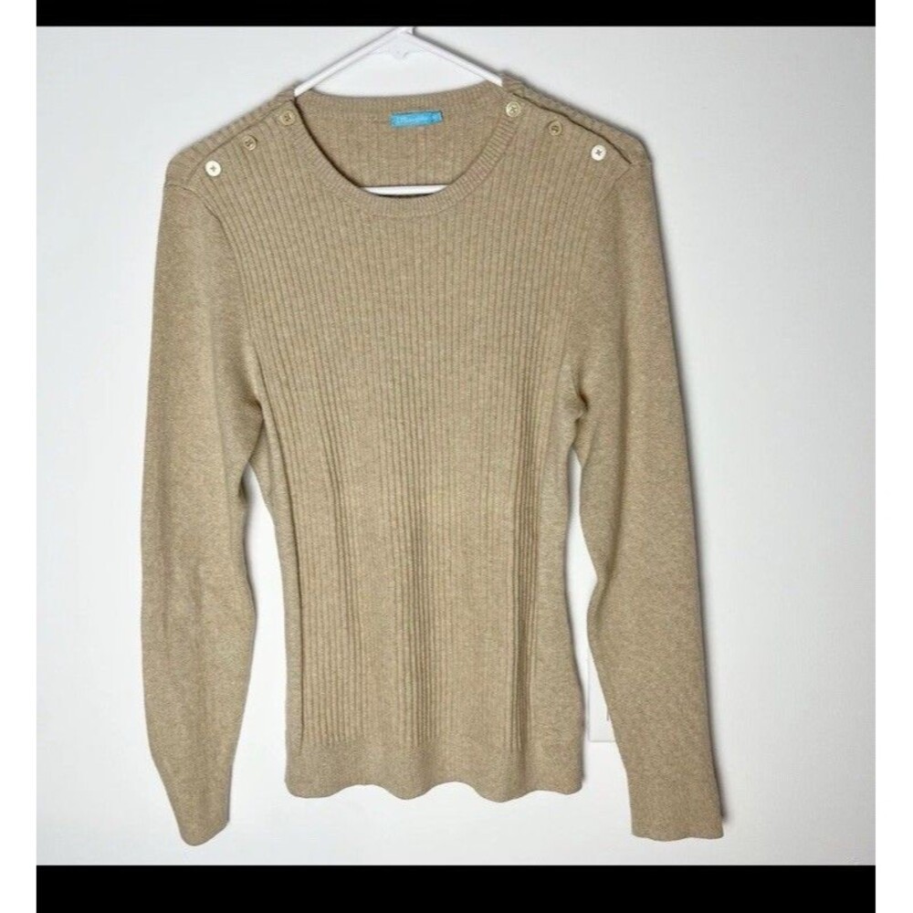 j mclaughlin Beige Sweater Button Accent Medium Stretch Crew Neck